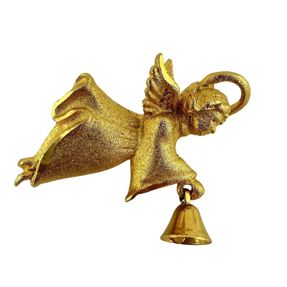 Robyn Rush Angel Halo Bell Religious Christian Matte Gold Tone 1.5” Brooch
